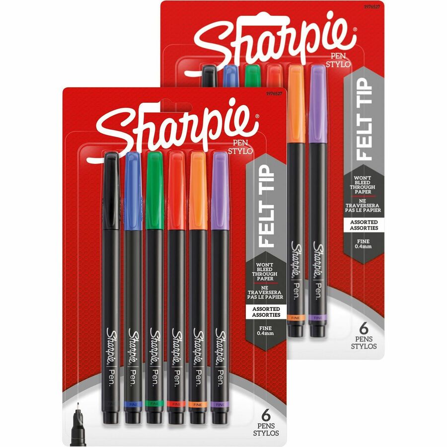 Sharpie Fine Point Pens - Assorted Ink - 6/Pack - 2 / Bundle