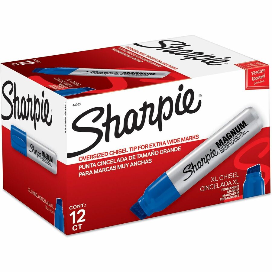 Sharpie Magnum Permanent Marker - Blue Ink - Silver Plastic Barrel - Felt Tip - 12 / Box