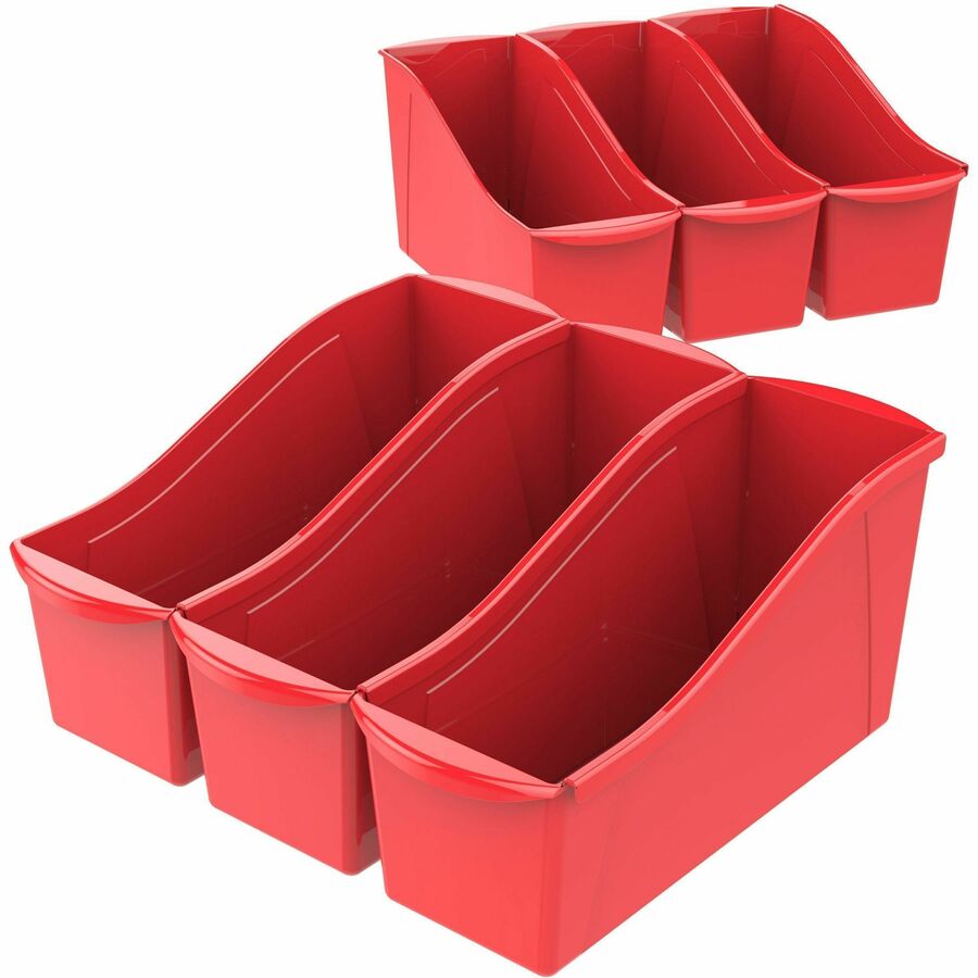 Storex Storex Multiuse Bins Red 6/pkg - 7" Height x 5.30" Width x 14.30" Length - Sturdy, Handle, Drop Resistant, Interlockable - Red - 6 / Carton