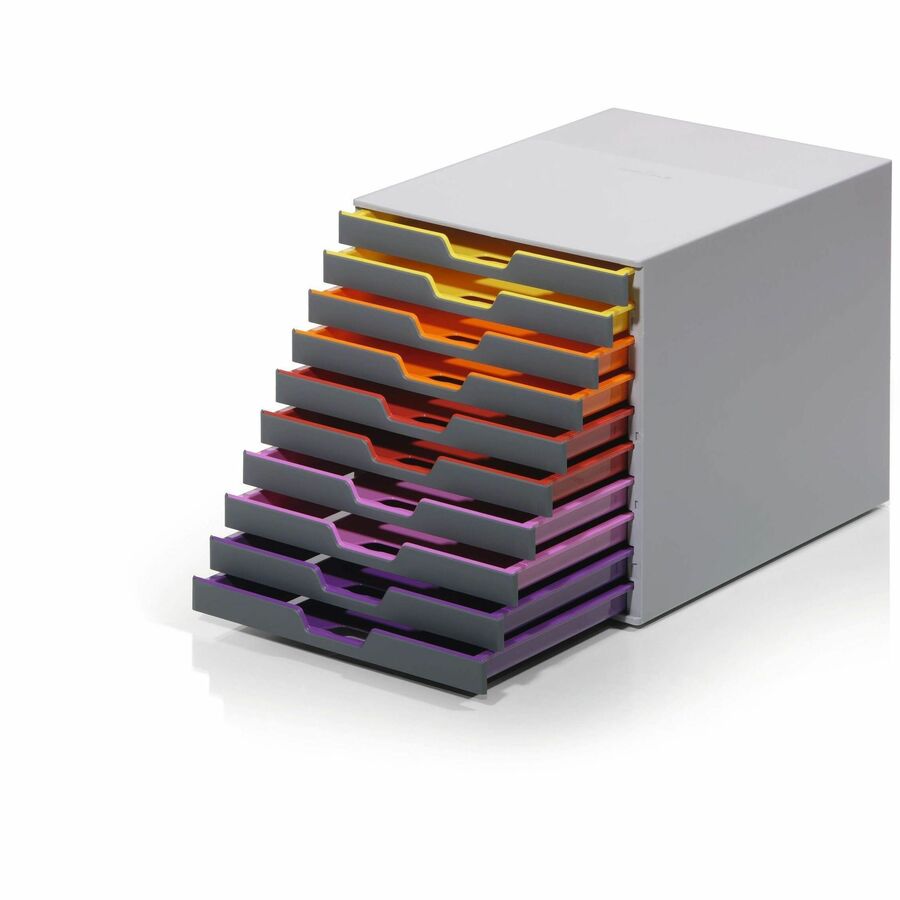 DURABLE VARICOLOR 10 - 10 Drawer(s) - 11" Height x 11.50" Width x 14" Depth - Labeling Area, Non-skid Feet, Stackable - Gray - Plastic - 1 Each
