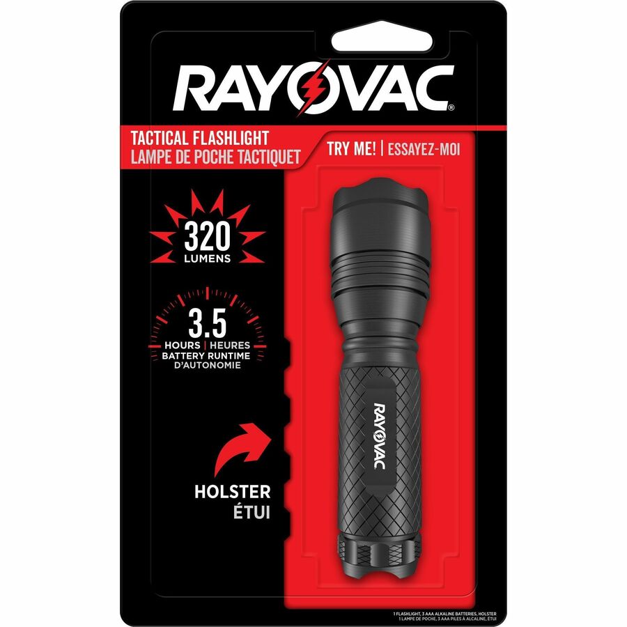 Rayovac RoughNeck 3AAA LED Tactical Flashlight - LED - 260 lm Lumen - 3 x AAA - Alkaline - Battery - Aluminum - Water Resistant, Drop Resistant - Black - 1 Each