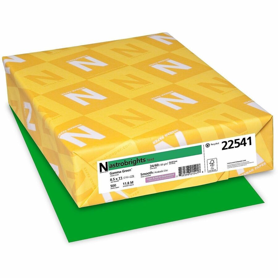Neenah Color Paper - Green - Letter - 8 1/2" x 11" - 24 lb Basis Weight - Green Seal - Acid-free, Lignin-free, Heavyweight - Gamma Green - 500 Sheets - 1 Ream