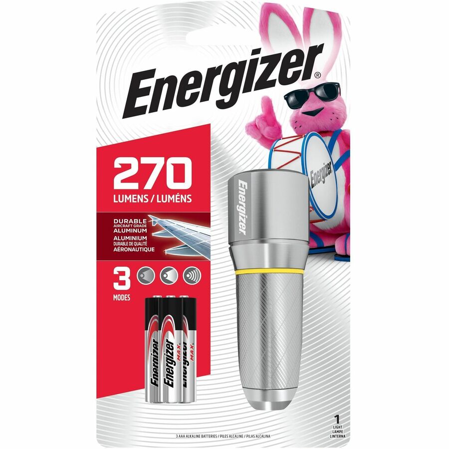 Energizer Vision HD Compact Metal Flashlight - LED - 270 lm Lumen - 3 x AA - Battery - Metal - Chrome - 1 Each