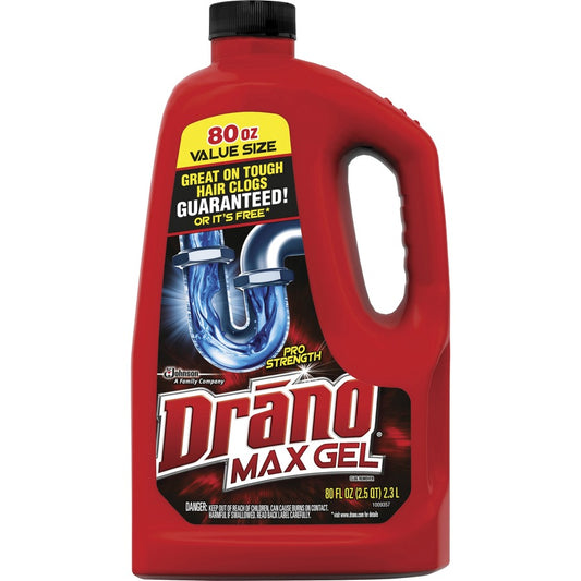 Drano Max Gel Clog Remover - Ready-To-Use - 80 fl oz (2.5 quart) - Yellow - 1 Each