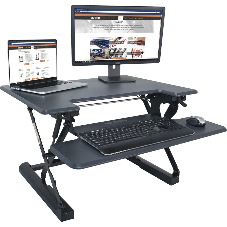 Victor High Rise Height Adjustable Standing Desk with Keyboard Tray - 21" Height x 31" Width x 23" Depth - Desktop, Tabletop - Wood, Steel, Laminate - Charcoal Gray, Black