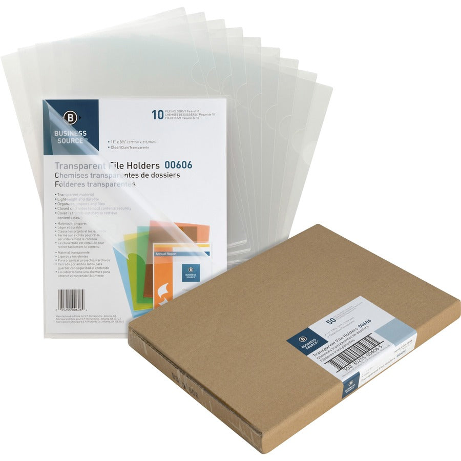 Business Source Letter File Sleeve - 8 1/2" x 11" - 20 Sheets Capacity - Clear - Water Resistant, Transfer Safe, Lightweight, Transparent - 10/Pack - 5 / Box