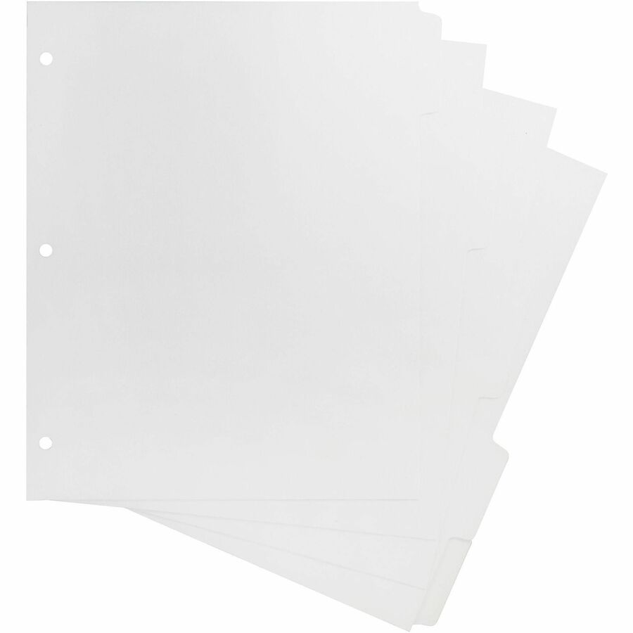 Business Source White Tab Double-reverse Print-on Index - Print-on Tab(s) - 5 Tab(s)/Set - 9" - Letter - 8.50" Width x 11" Length - 3 Hole Punched - Bright White Paper Divider - White Paper Tab(s) - Punched, Durable, Reversible - 1 Box