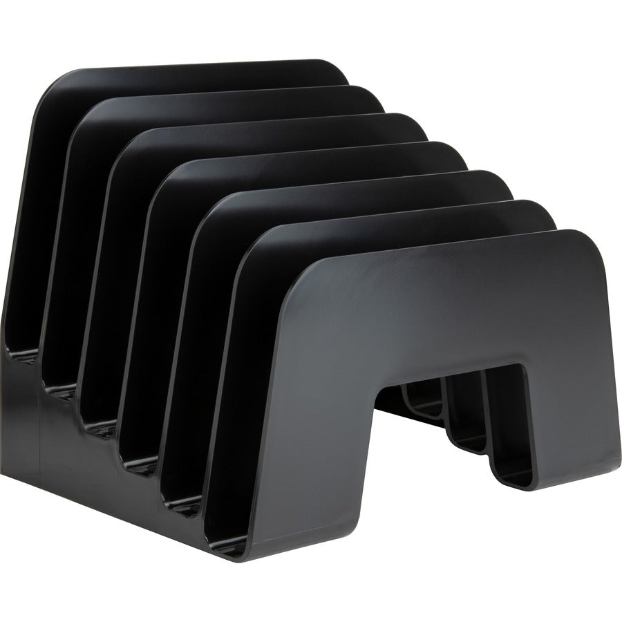 Business Source 6-slot Inclined Desk Step Sorter - 6 Compartment(s) - 6.50" Height x 8" Width x 7.75" Depth - Desktop - 25% Recycled - Black - Plastic - 1 Each