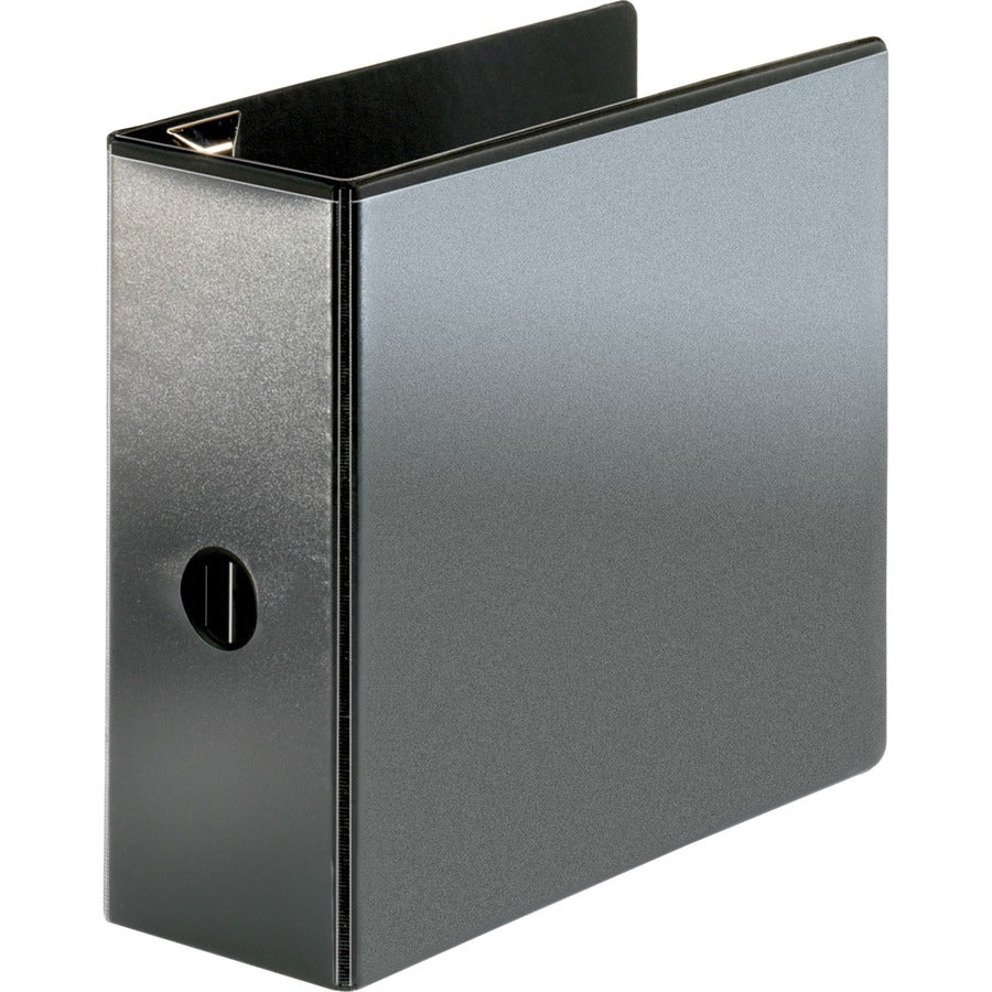 Business Source Locking D-Ring View Binder - 5" Binder Capacity - Letter - 8 1/2" x 11" Sheet Size - 925 Sheet Capacity - Fastener: D-Ring - Polypropylene, Chipboard - Black - Recycled - Locking Ring, Clear Overlay, Non-glare, Acid-free, Exposed Rivet...