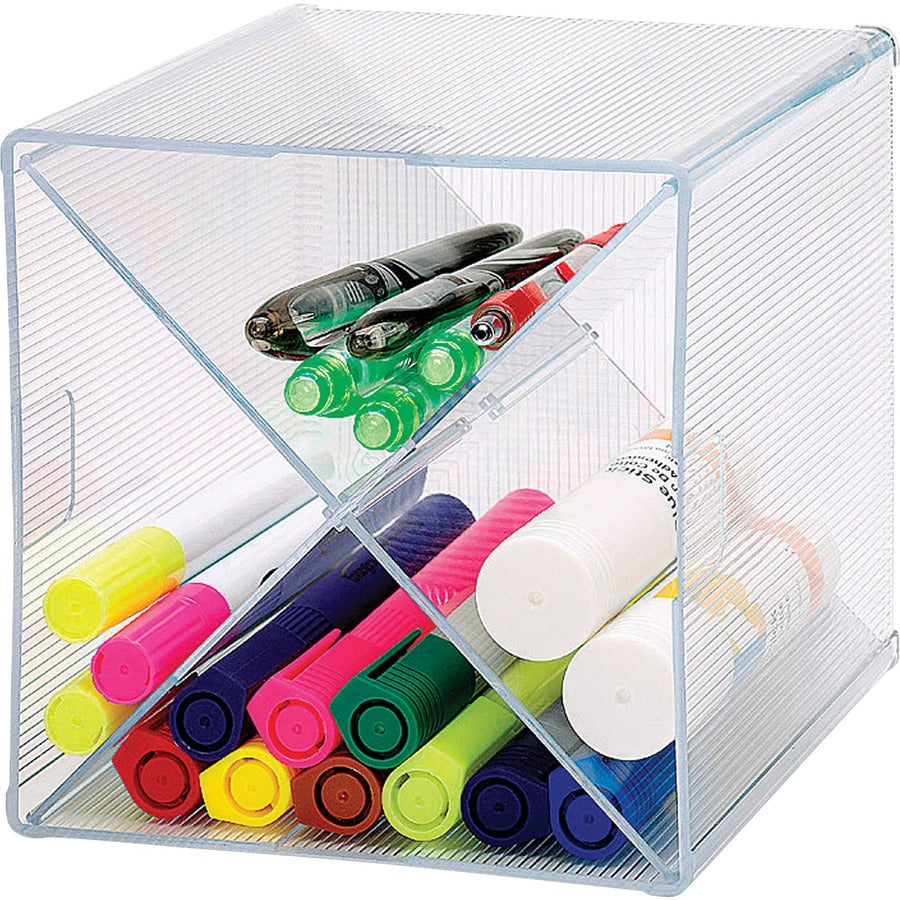 Business Source X-Cube Storage Organizer - 4 Compartment(s) - 6" Height x 6" Width x 6" Depth - Desktop - Adjustable Divider - Clear - 1 Each