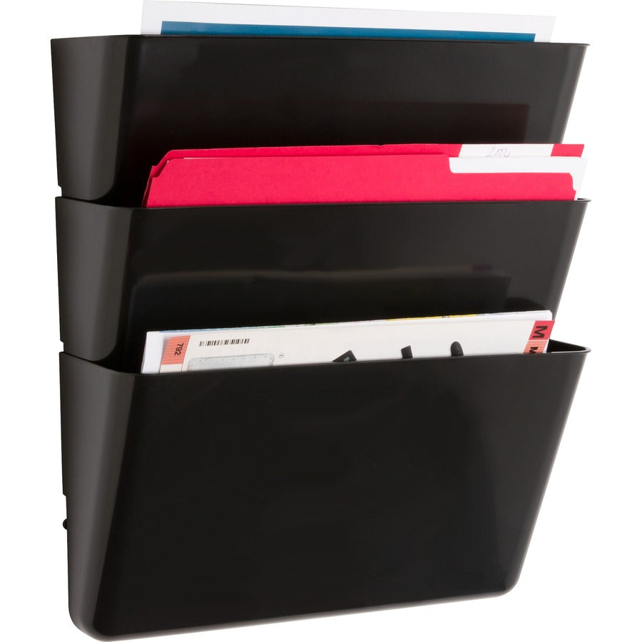 Lorell Wall File Pockets - 14.75" Height x 13.13" Width x 4.25" Depth - Black - 3 / Pack