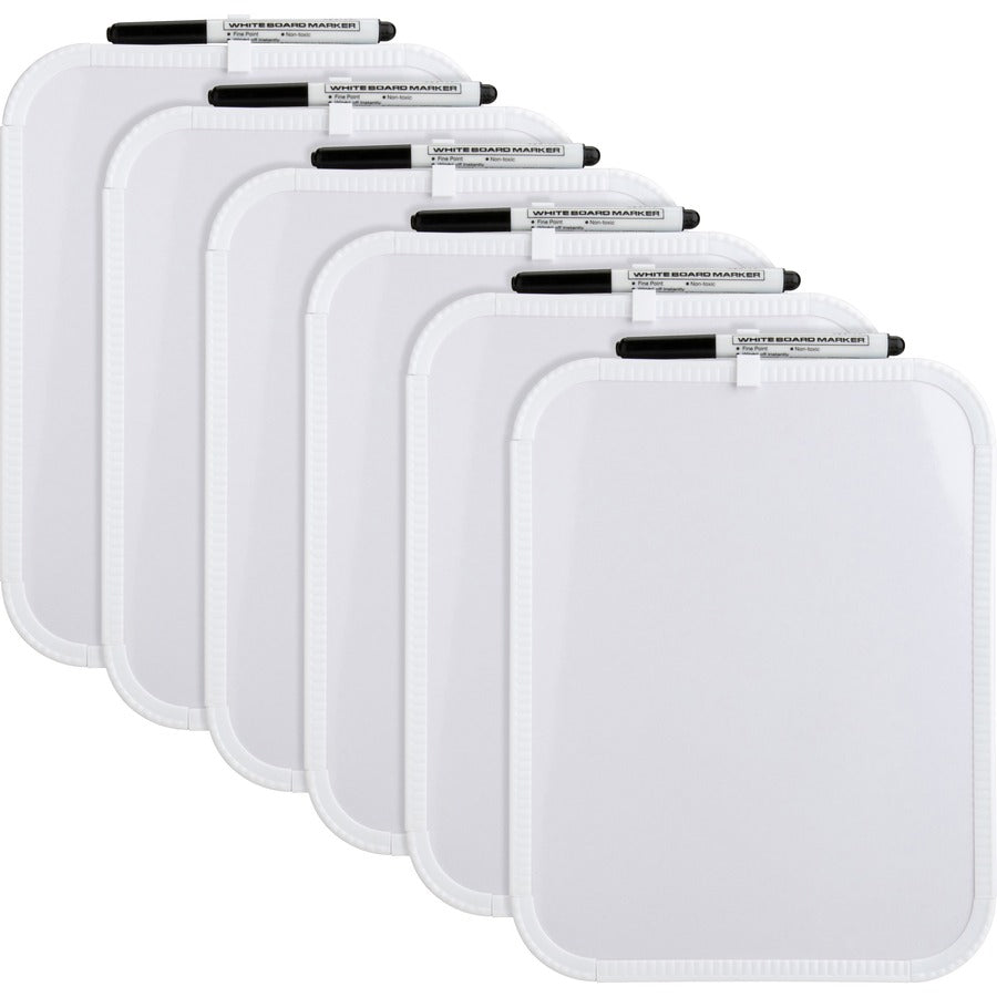 Lorell Personal Whiteboards - 11" (0.9 ft) Width x 8.5" (0.7 ft) Height - White Melamine Surface - White Plastic Frame - Rectangle - Write-on, Wipe-off - 6 / Bundle