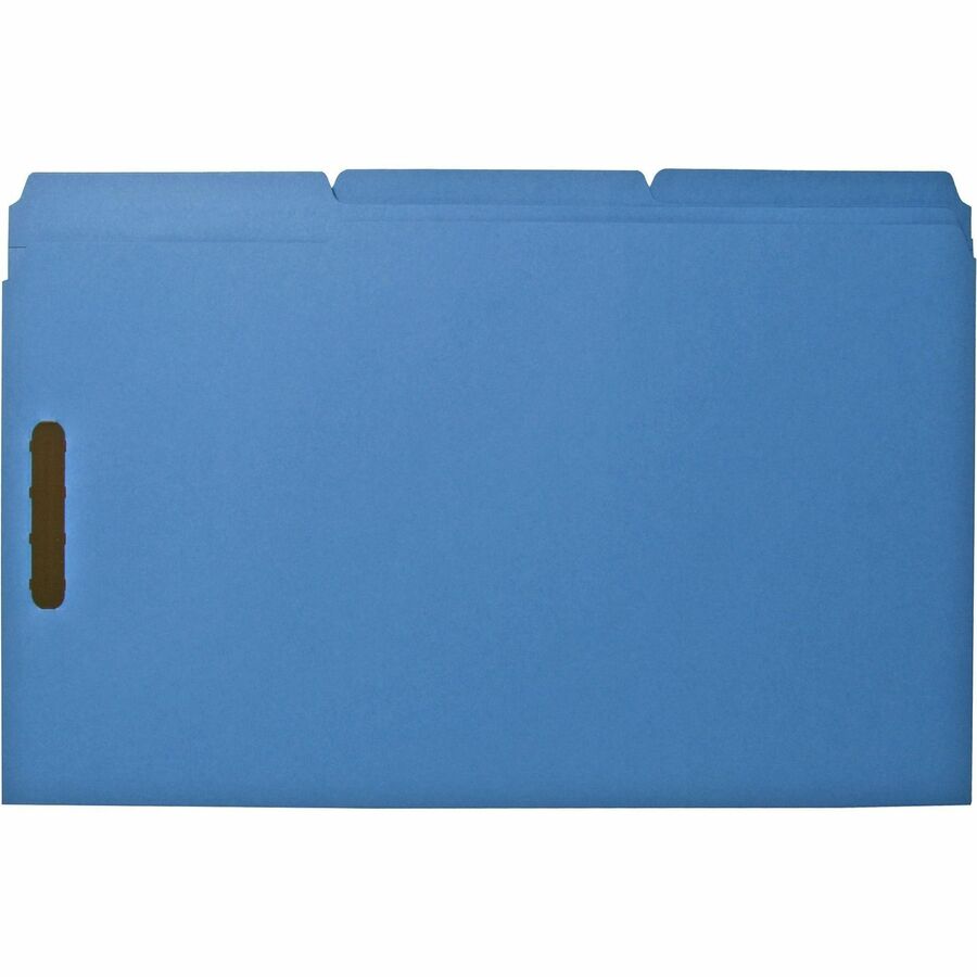 Business Source 1/3 Tab Cut Legal Recycled Fastener Folder - 8 1/2" x 14" - 3/4" Expansion - 2 Fastener - 2" Fastener Capacity - Top Tab Location - Assorted Tab Position - 11 pt. - Blue - 10% Recycled - 50 / Box