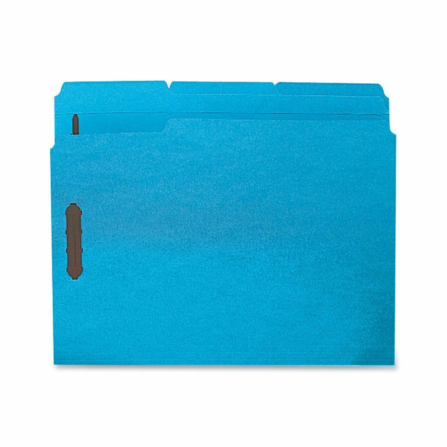 Business Source 1/3 Tab Cut Letter Recycled Fastener Folder - 8 1/2" x 11" - 3/4" Expansion - 2 Fastener - 2" Fastener Capacity - Blue - 50 / Box