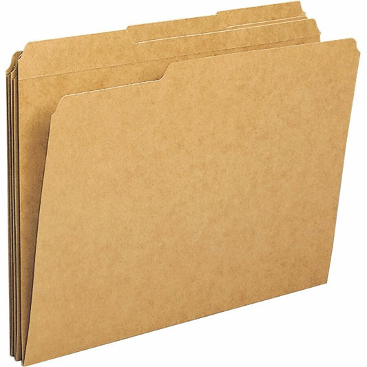 Business Source 1/3 Tab Cut Letter Recycled Classification Folder - 8 1/2" x 11" - Top Tab Location - Assorted Tab Position - 11 pt. - Kraft - 10% Recycled - 100 / Box
