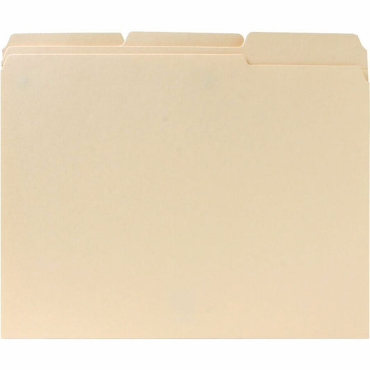 Business Source 1/3 Tab Cut Letter Classification Folder - 8 1/2" x 11" - 3/4" Expansion - Top Tab Location - Assorted Tab Position - 11 pt. - Manila - 10% Recycled - 100 / Box