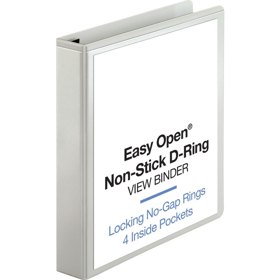 Business Source Locking D-Ring View Binder - 1 1/2" Binder Capacity - Letter - 8 1/2" x 11" Sheet Size - 325 Sheet Capacity - Fastener: D-Ring - Pocket: 4, Inside Front & Back - Polypropylene, Chipboard - White - Recycled - Acid-free, Non-glare, Clear...