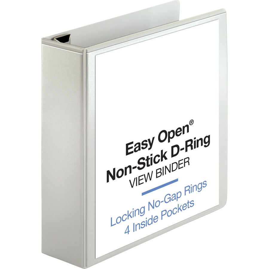 Business Source Locking D-Ring View Binder - 3" Binder Capacity - Letter - 8 1/2" x 11" Sheet Size - 650 Sheet Capacity - Fastener: D-Ring - Pocket: 4, Inside Front & Back - Polypropylene, Chipboard - White - Recycled - Acid-free, Non-glare, Clear Over...