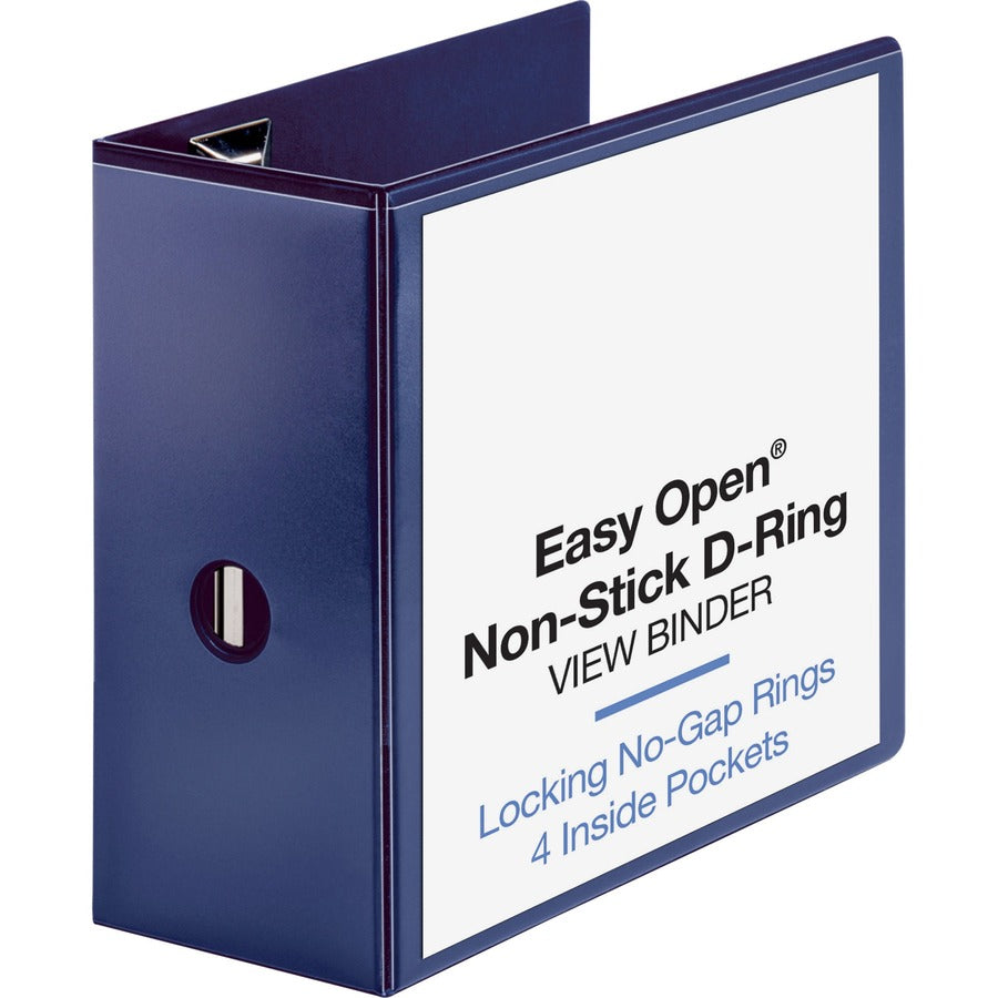 Business Source Navy D-ring Binder - 5" Binder Capacity - Letter - 8 1/2" x 11" Sheet Size - Fastener: D-Ring - Pocket: 4 - Polypropylene - Navy - Clear Overlay, Non-stick, Ink-transfer Resistant, Locking Ring - 1 Each
