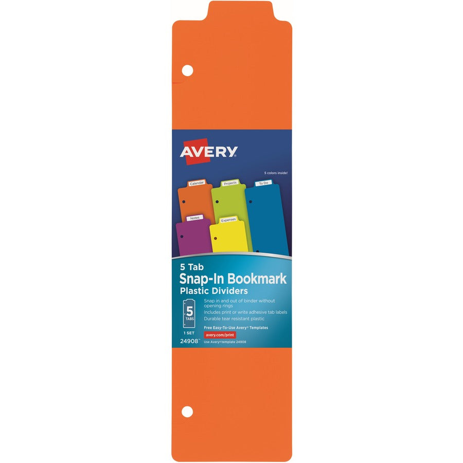 Avery&reg, Snap-In Plastic Bookmark Dividers, 5 Tabs, 1 Set, Multicolor (24908) - Monthly - 1 Month Single Page Layout - 10" x 10" Sheet Size - White, Multicolor - Plastic - 1 Pack