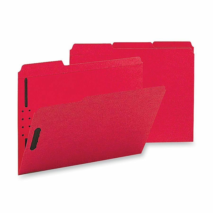 Business Source 1/3 Tab Cut Letter Recycled Fastener Folder - 8 1/2" x 11" - 3/4" Expansion - 2 Fastener - Top Tab Location - 2 Plys - Red - 50 / Box