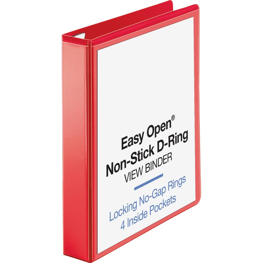 Business Source Red D-ring Binder - 1 1/2" Binder Capacity - Letter - 8 1/2" x 11" Sheet Size - Fastener: D-Ring - Pocket: 4 - Polypropylene - Red - Non-stick, Clear Overlay, Ink-transfer Resistant, Labeling Area - 1 Each