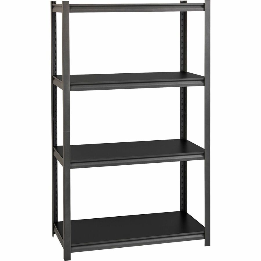 Lorell Iron Horse 3200 lb Capacity Riveted Shelving - 4 Shelf(ves) - 60" Height x 36" Width x 18" Depth - 28% Recycled - Black - Steel, Laminate - 1 Each