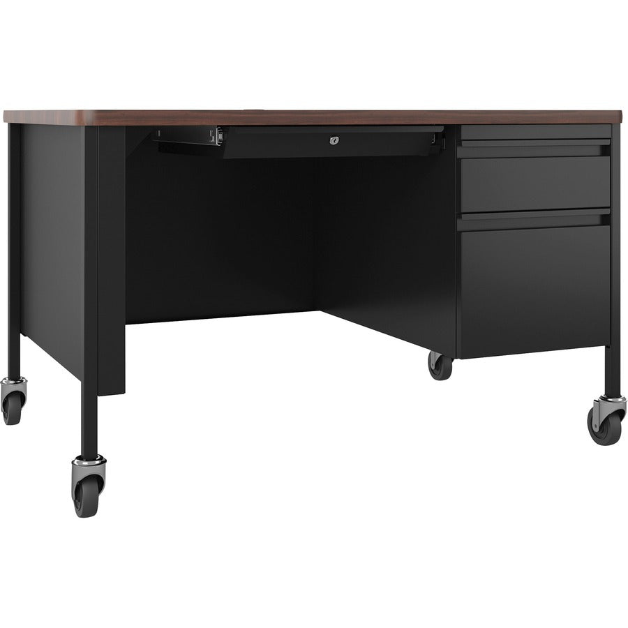 Lorell Fortress Series 48" Mobile Right-Pedestal Teachers Desk - 29.5" Height x 48" Width x 30" Depth - Single Pedestal on Right Side - T-mold Edge - Finish: Walnut Laminate - Durable, Scratch Resistant, Water Resistant, Stain Resistant, Lockable Drawe...