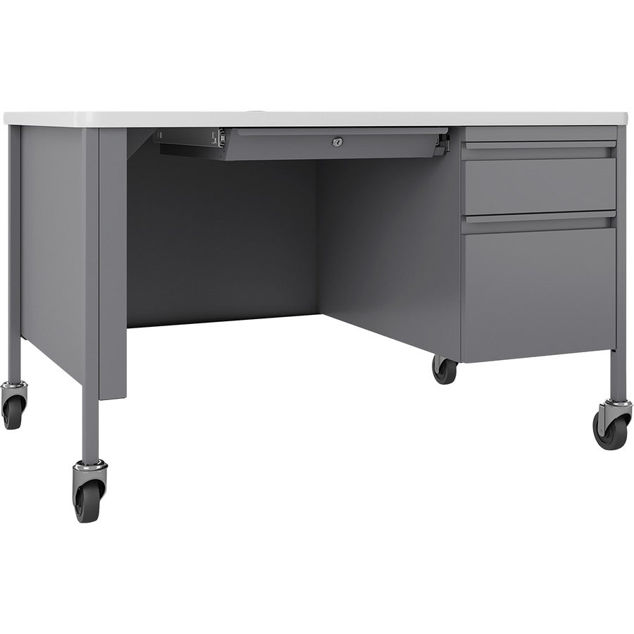 Lorell Fortress Series 48" Mobile Right-Pedestal Teachers Desk - 29.5" Height x 48" Width x 30" Depth - Single Pedestal on Right Side - T-mold Edge - Finish: Gray - 1 Each
