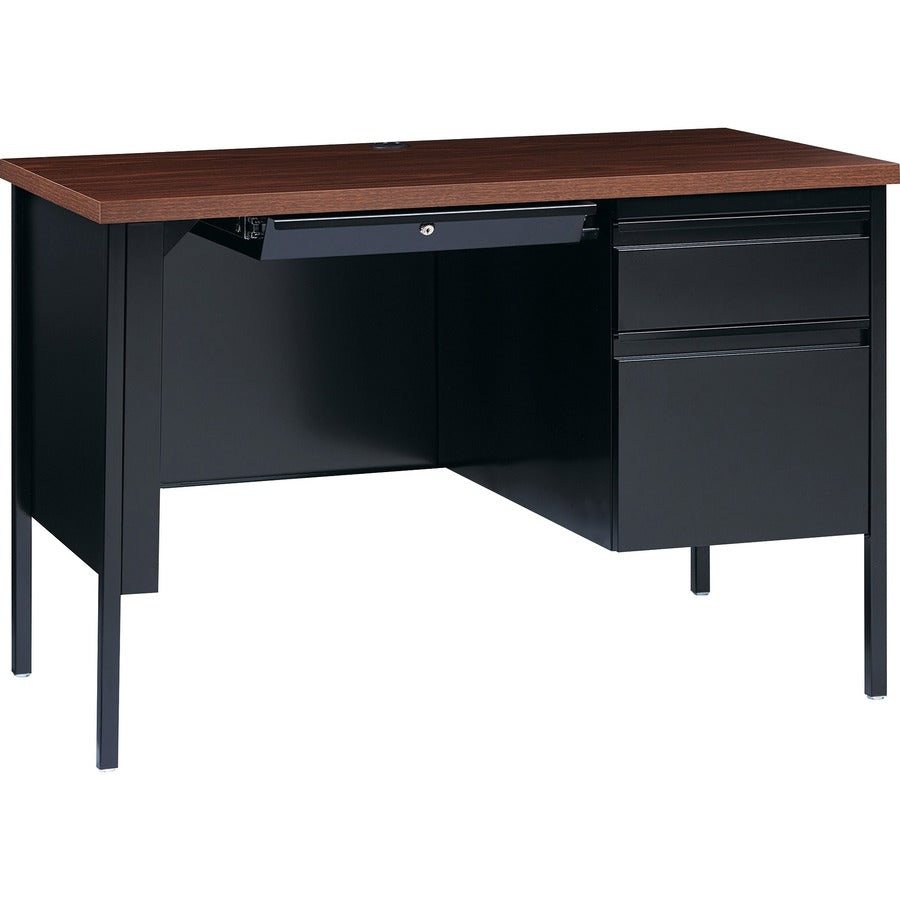 Lorell Fortress Series 45-1/2" Right Single-Pedestal Desk - 29.5" Height x 45.5" Width x 24" Depth, 1.1" Thickness Top - Single Pedestal on Right Side - Square Edge - Finish: Walnut Laminate - 1 Each