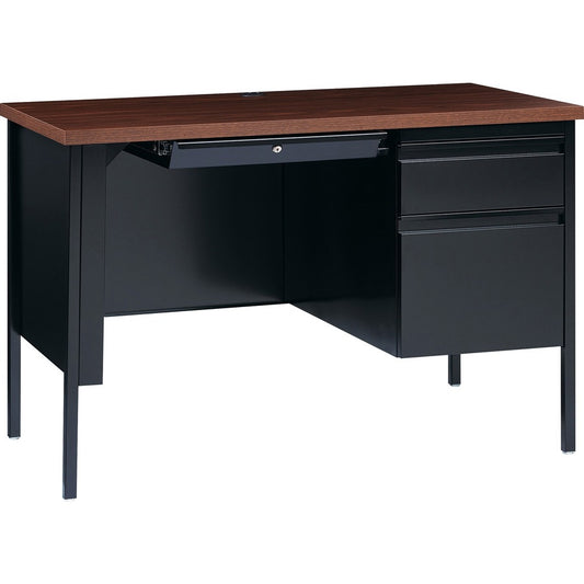 Lorell Fortress Series 45-1/2" Right Single-Pedestal Desk - 29.5" Height x 45.5" Width x 24" Depth, 1.1" Thickness Top - Single Pedestal on Right Side - Square Edge - Finish: Walnut Laminate - 1 Each