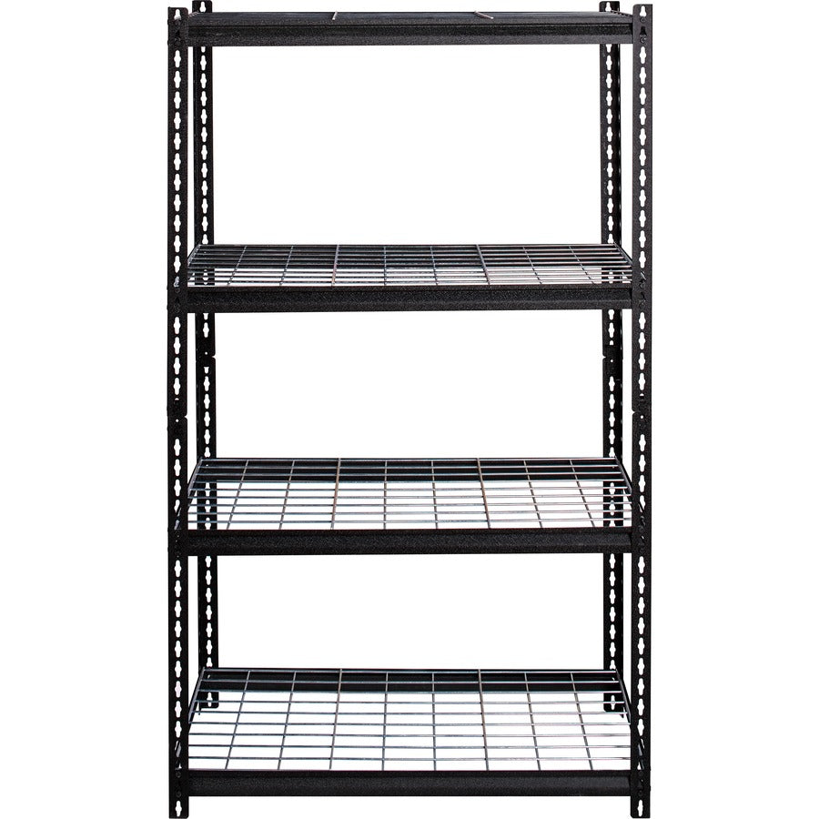 Lorell Wire Deck Shelving - 4 Shelf(ves) - 60" Height x 36" Width x 18" Depth - Easy to Clean, Heavy Duty, Rust Resistant, Durable - 28% Recycled - Powder Coated - Black - Steel - 1 Each