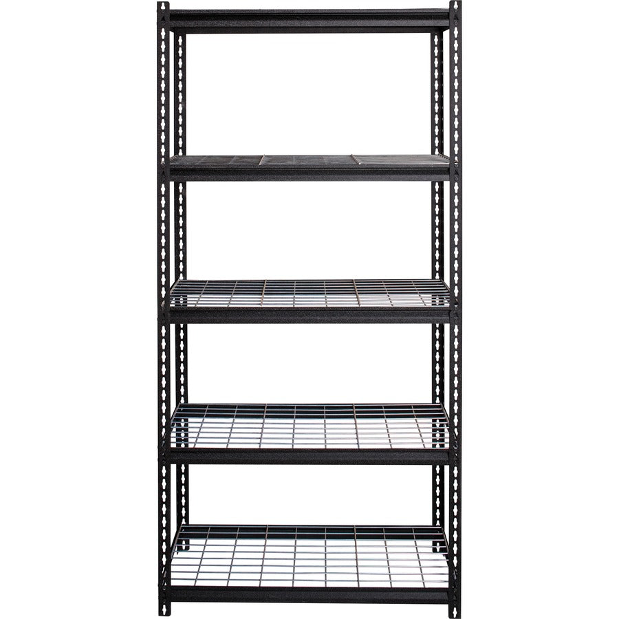 Lorell Wire Deck Shelving - 5 Shelf(ves) - 72" Height x 36" Width x 18" Depth - Easy to Clean, Heavy Duty, Rust Resistant, Durable - 28% Recycled - Powder Coated - Black - Steel - 1 Each