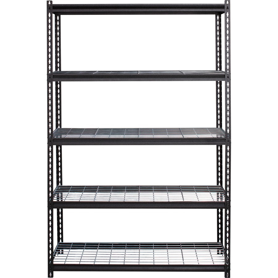 Lorell Wire Deck Shelving - 5 Shelf(ves) - 72" Height x 48" Width x 18" Depth - Easy to Clean, Heavy Duty, Rust Resistant, Durable - 28% Recycled - Powder Coated - Black - Steel - 1 Each