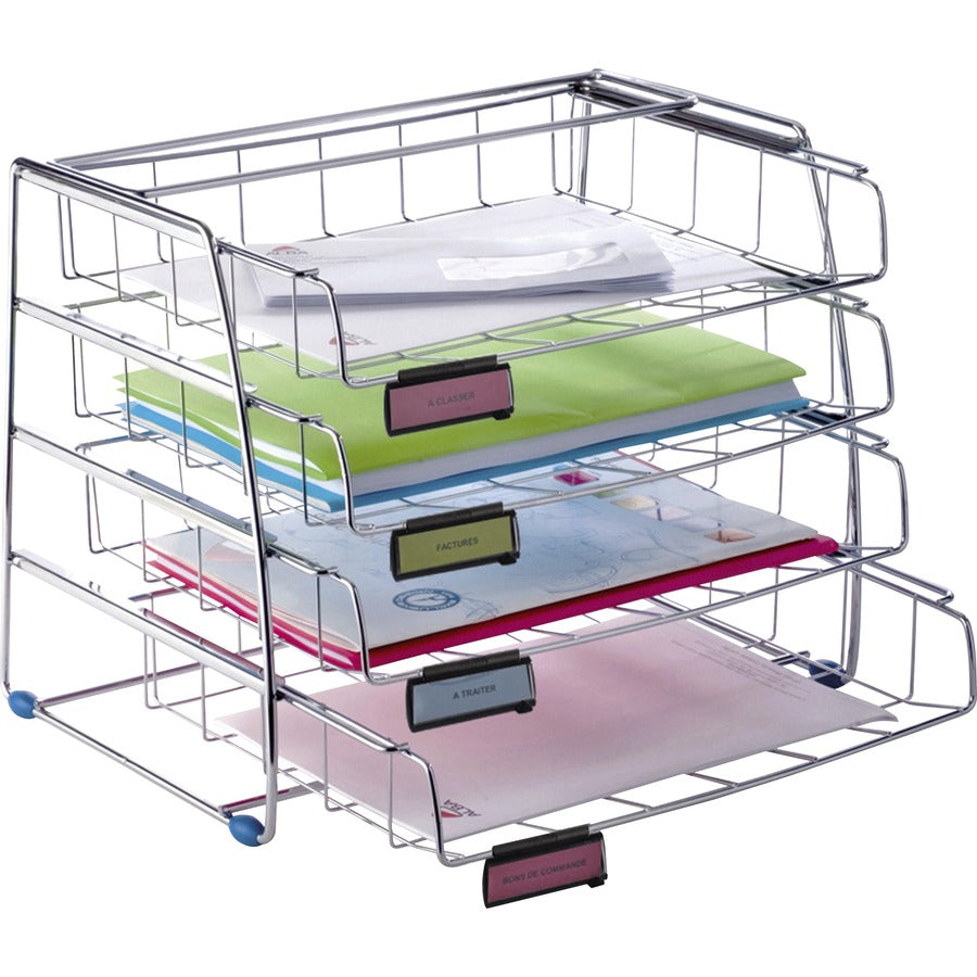 Alba Letter Tray - 4 Tier(s) - 12.40" Height x 12.20" Width x 15.35" Length - Chrome - Metal - 1 Each