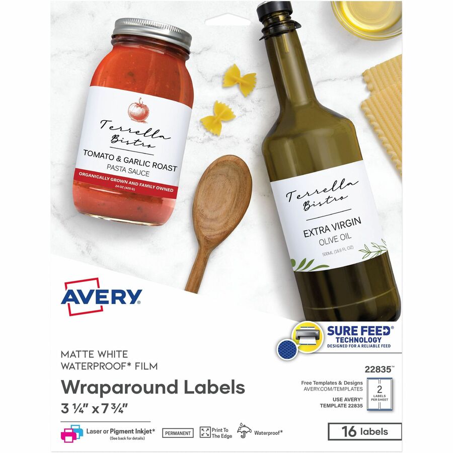 Avery Durable Waterproof Labels, 3.25" x 7.75" , 16 Total - Waterproof - x 3 1/4" Width x 7 3/4" Length - Full Sheet - Permanent Adhesive - Rectangle - Inkjet, Laser - Matte - White - Film - Water Resistant - 2 / Sheet - 8 Total Sheets - 16 Total Label...