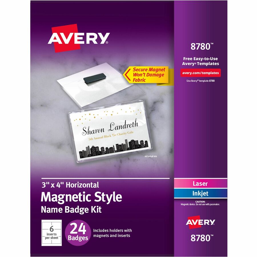 Avery&reg, Secure Magnetic Name Badges with Durable Plastic Holders and Heavy-duty Magnets - 4" Width - Rectangular Shape - Pocket - Micro Perforated, Insertable, Magnetic, Durable, Reusable, Easy to Use, Laminated, Printable, Heavy Duty - Polyvinyl Ch...