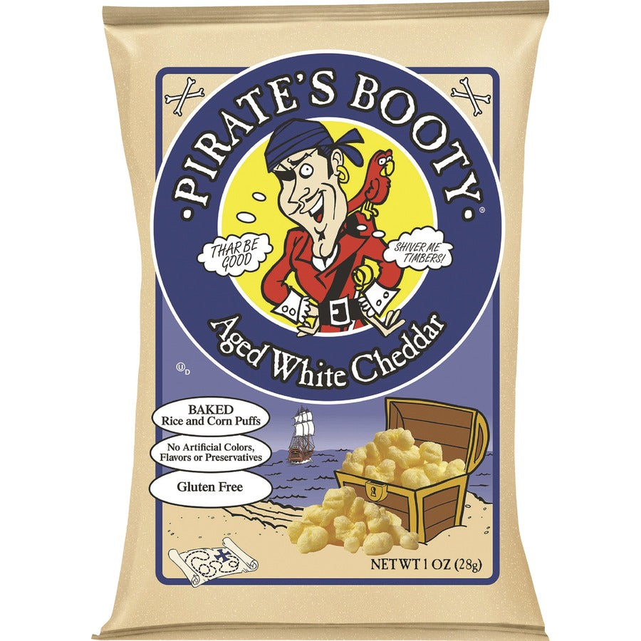 Pirate's Booty Baked White Cheddar Rice/Corn Puffs - Gluten-free, No Artificial Flavor, No Artificial Color, Preservative-free - White Cheddar - 1 oz - 24 / Carton