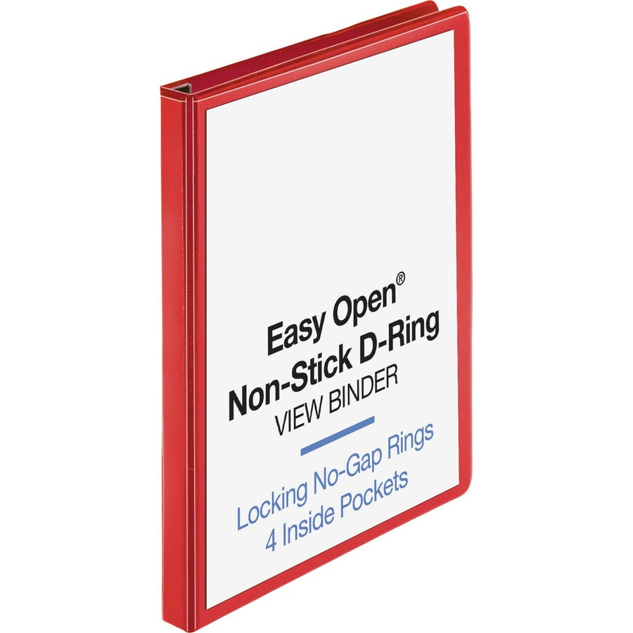 Business Source Red D-ring Binder - 1" Binder Capacity - Fastener: D-Ring - Pocket: 4 - Polypropylene - Red - Non-stick, Labeling Area - 1 Each