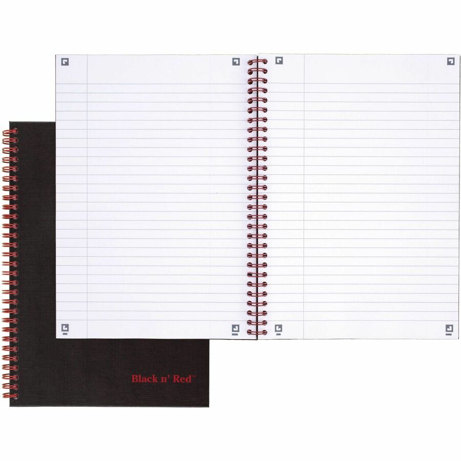 Black n' Red Hardcover Business Notebook - 70 Sheets - Twin Wirebound - Ruled Front Ruling x 9.9" Width x 7" Length - Black/Red Cover - Bleed Resistant, Ink Resistant, Hard Cover, Perforated, Foldable - 1 Each