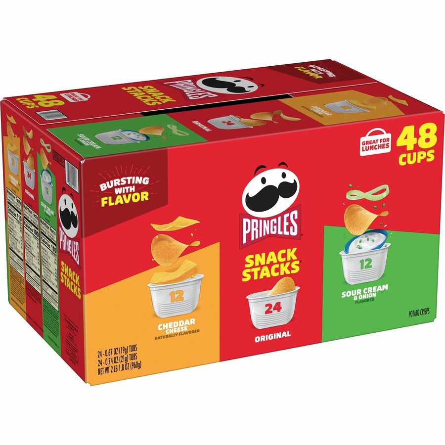Pringles Crisps Grab 'N Go Variety Pack - Cheddar Cheese, Original, Sour Cream & Onion/ - 1 Carton