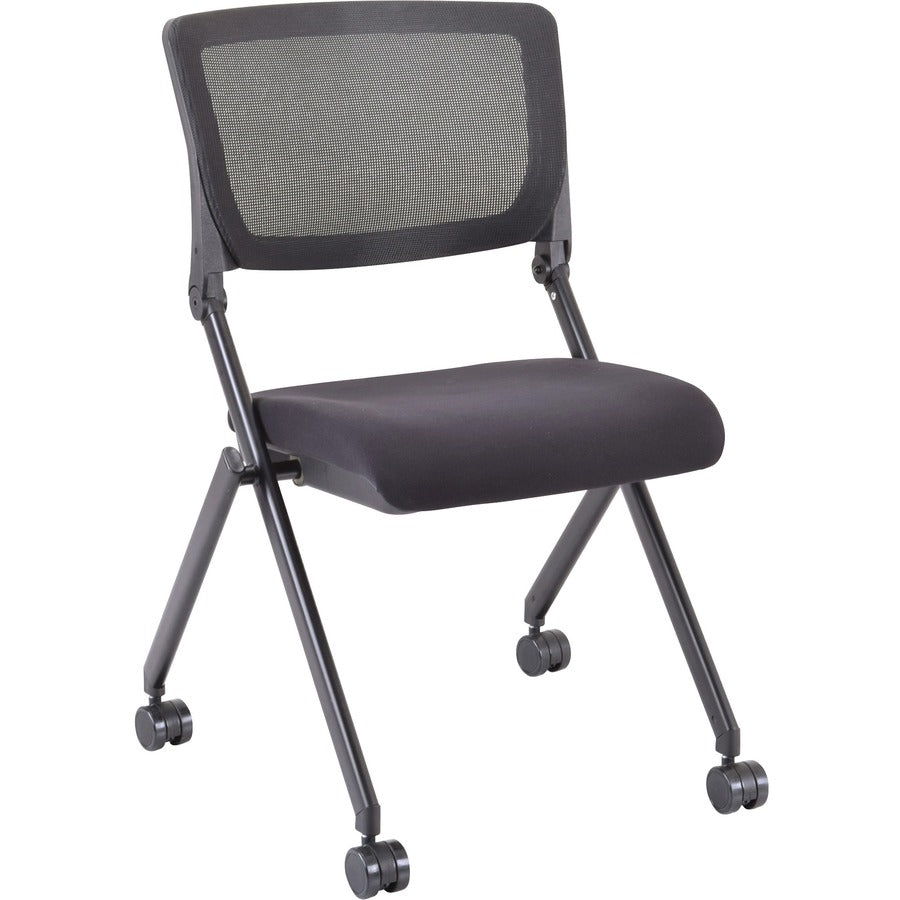 Lorell Mobile Mesh Back Nesting Chairs - Black Seat Color - Fabric Seat Material - Metal Frame Material - 2 / Carton