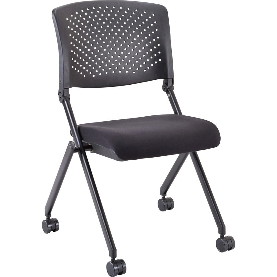 Lorell Upholstered Foldable Nesting Chairs - Black Seat Color - Fabric Seat Material - Black Back Color - Plastic Back Material - Metal Frame Material - 2 / Carton