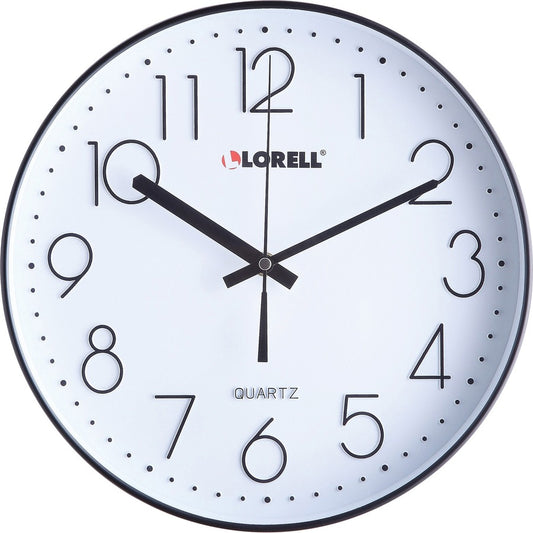 Lorell 12" Round Quiet Wall Clock - Analog - Quartz - Black Case