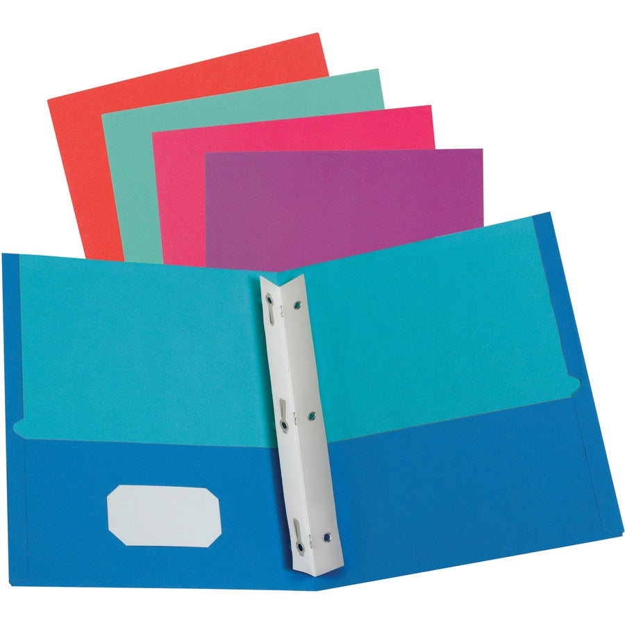 Oxford Letter Pocket Folder with Fastener - 8 1/2" x 11" - 100 Sheets Capacity - 2 Pocket - Assorted - 10% Recycled - 50 / Box