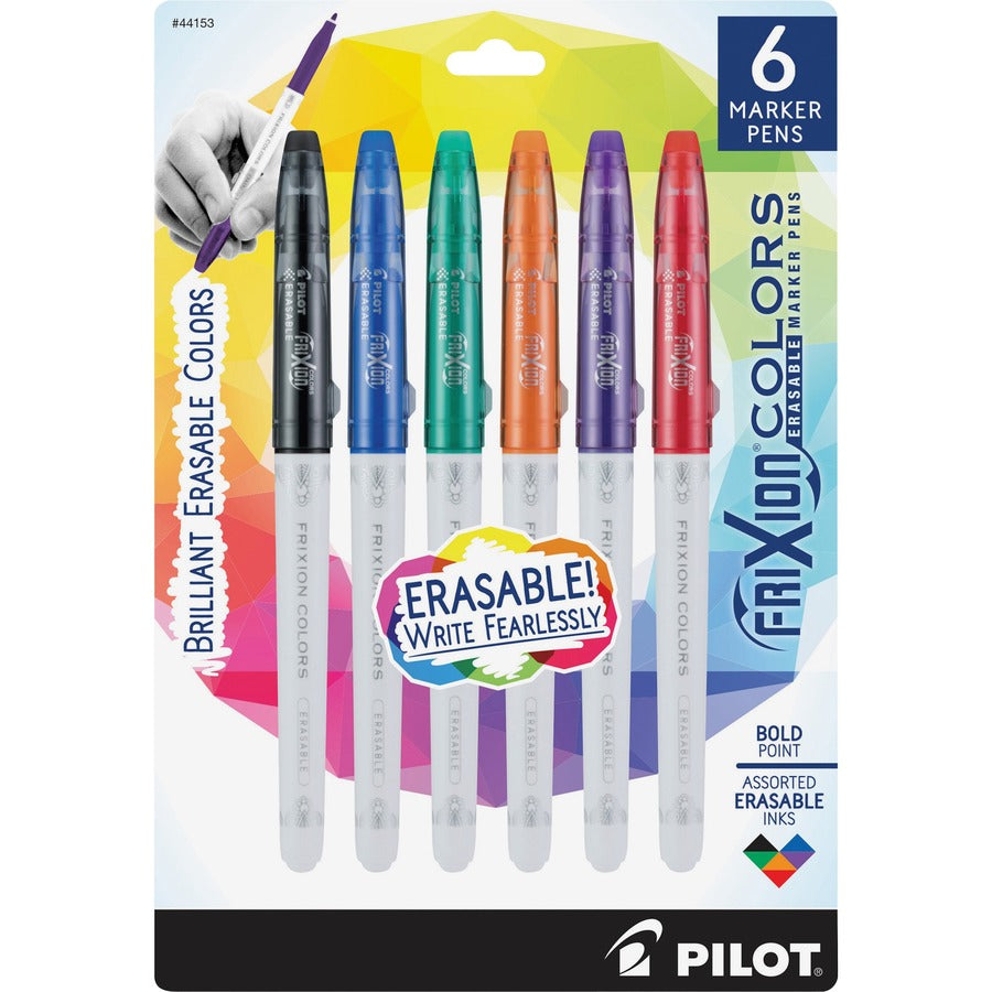 Pilot Marker Pens - Erasable - Black, Blue, Red, Green, Orange, Purple Ink - White Barrel - 6 / Pack