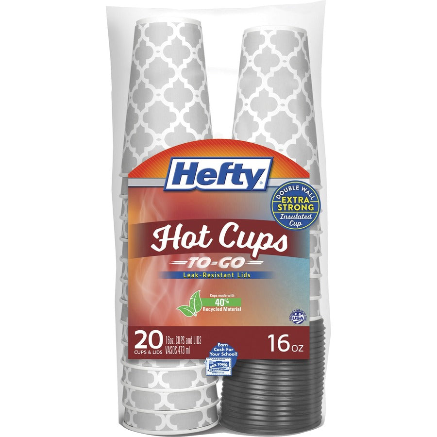 Hefty 16 oz Hot Cups & Lids To-Go - 16 fl oz - Gray, Silver - Coffee - 20 / Pack