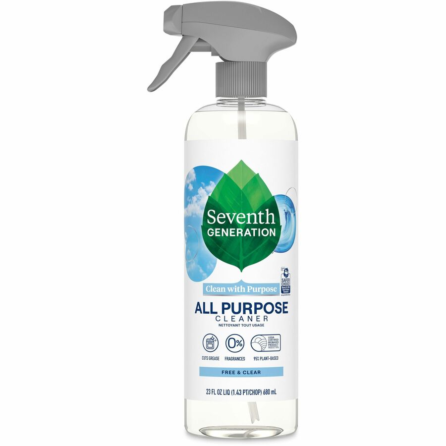 Seventh Generation All Purpose Cleaner - 23 fl oz (0.7 quart) - Fragrance-free, Dye-free, Streak-free, Non-toxic, VOC-free - Clear - 1 Each