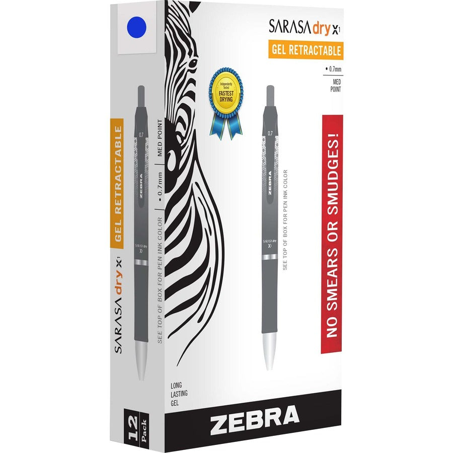 Zebra SARASA dry X1 Retractable Gel Pen - Retractable - Blue Ink - Dry, Gel-based - 12 / Dozen