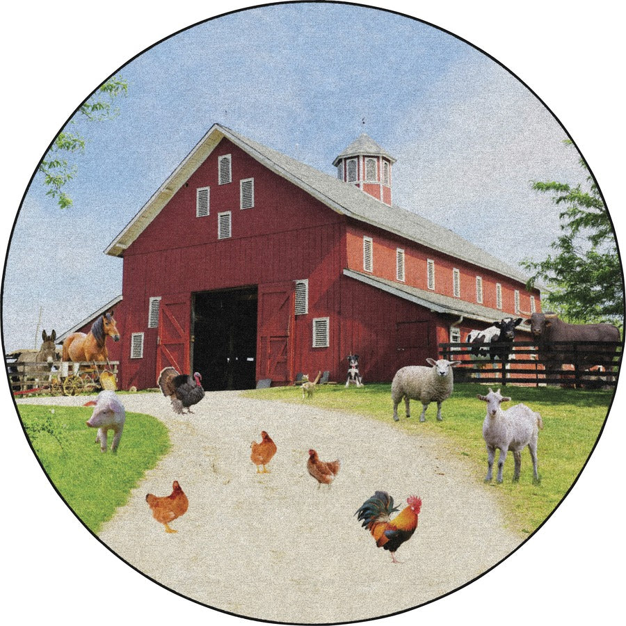 Flagship Carpets Barn Animals Classroom Rug - Floor Rug - 72" Length x 72" Width x 0.50" Thickness - Round - Multicolor - Yarn